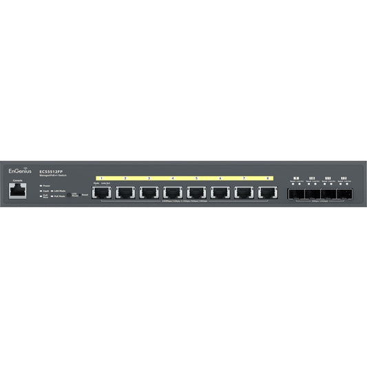 EnGenius Cloud Managed 8-Port 10 Gigabit PoE++ Switch with 4 SFP+ Ports ECS5512FP