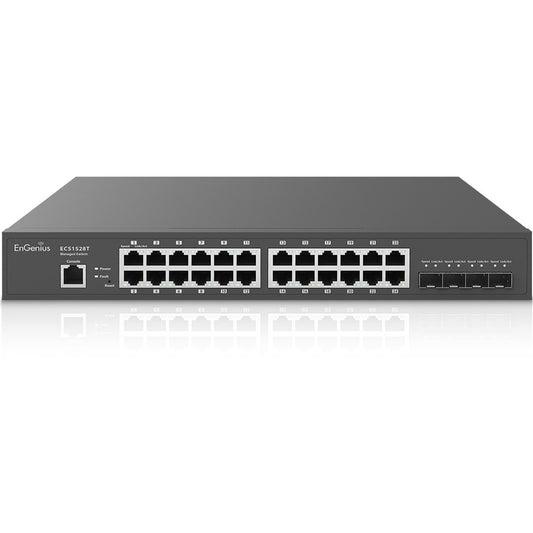 EnGenius Cloud Managed 24-Port 13" Compact Gigabit Switch with 4 SFP+ Ports ECS1528T