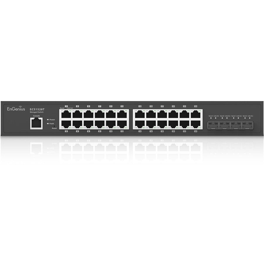 EnGenius Cloud Managed 24-Port 13" Compact Gigabit Switch with 4 SFP+ Ports ECS1528T