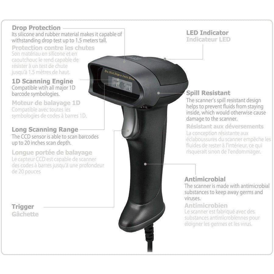 Adesso NuScan 2500CU Spill Resistant Antimicrobial CCD Barcode Scanner NUSCAN 2500CU