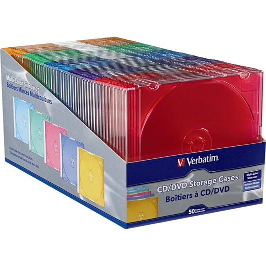 Verbatim CD/DVD Color Slim Jewel Cases, Assorted - 50pk 94178