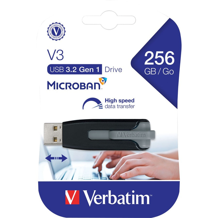 Verbatim 256GB Store 'n' Go V3 USB 3.2 Gen 1 Flash Drive - Gray 49168