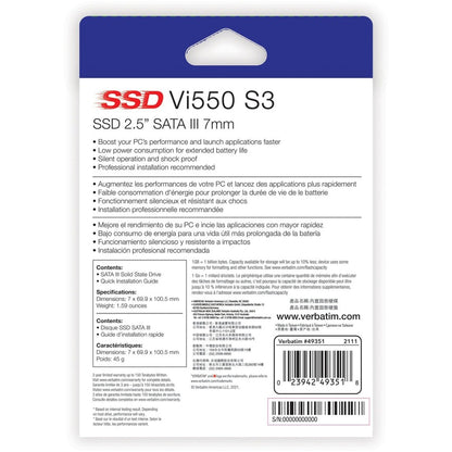 Verbatim Vi550 S3 256 GB Solid State Drive - 2.5" Internal - SATA (SATA/600) 49351