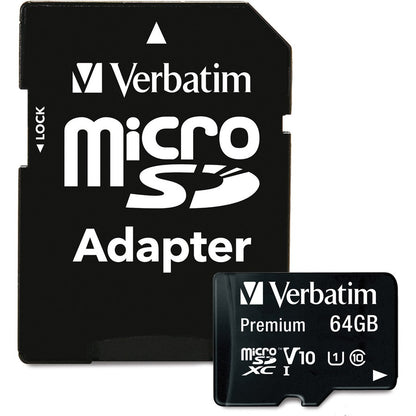 Verbatim 64GB Premium microSDXC Memory Card with Adapter, UHS-I V10 U1 Class 10 44084