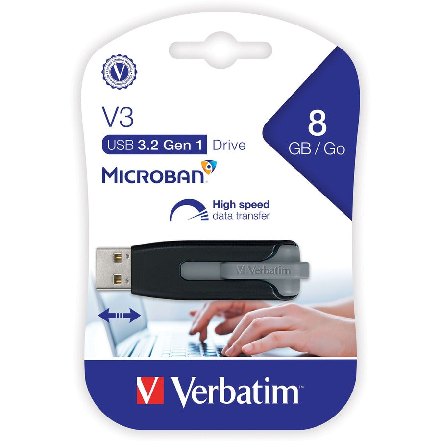 Verbatim 8GB Store 'n' Go V3 USB 3.0 Flash Drive - Gray 49171