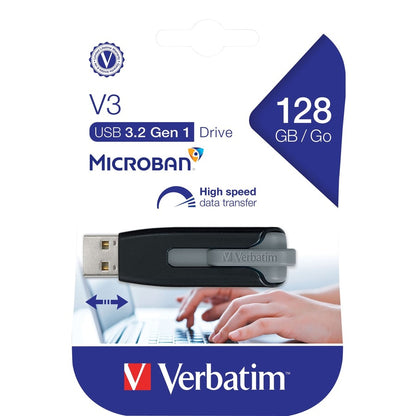 Verbatim 128GB Store 'n' Go V3 USB 3.2 Gen 1 Flash Drive - Gray 49189