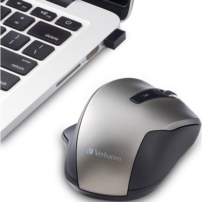 Verbatim Silent Ergonomic Wireless Blue LED Mouse - Graphite 70242