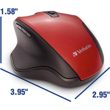 Verbatim Silent Ergonomic Wireless Blue LED Mouse - Red 70243