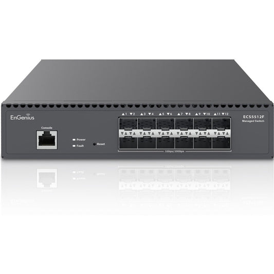 EnGenius Cloud Managed 12-Port 10 Gigabit SFP+ Half-Rack Aggregate Fiber Switch ECS5512F