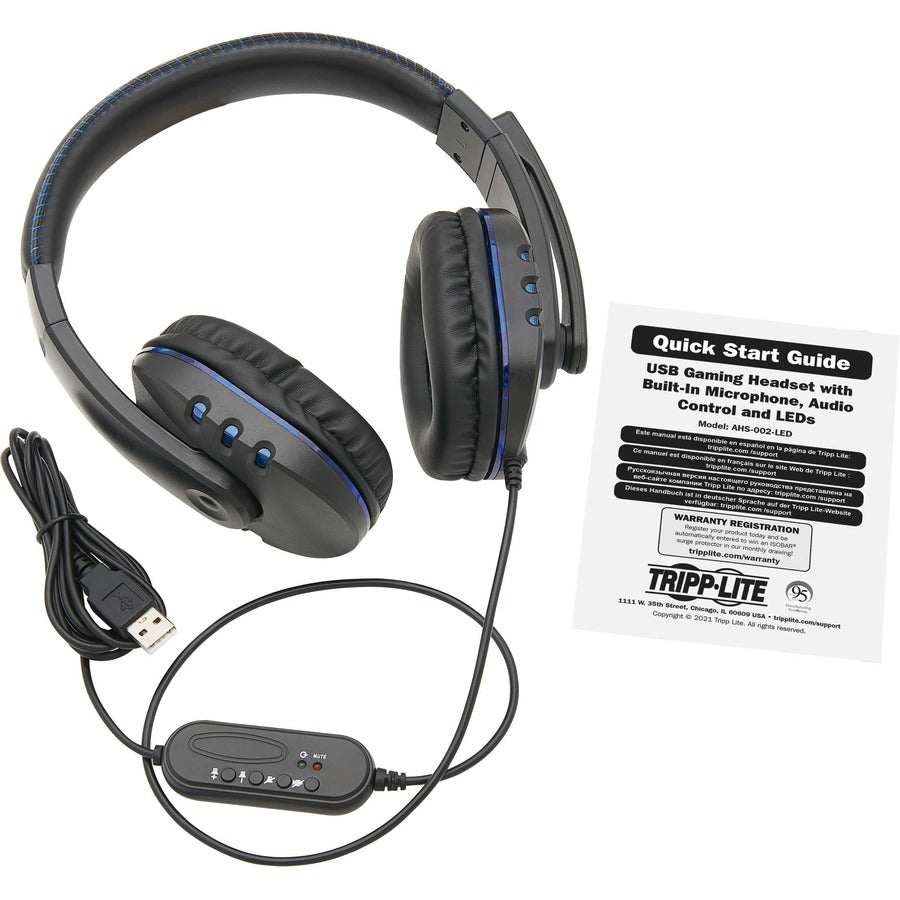 Tripp Lite USB Gaming Headset with Built-In Microphone, Audio Control and LEDs AHS-002-LED