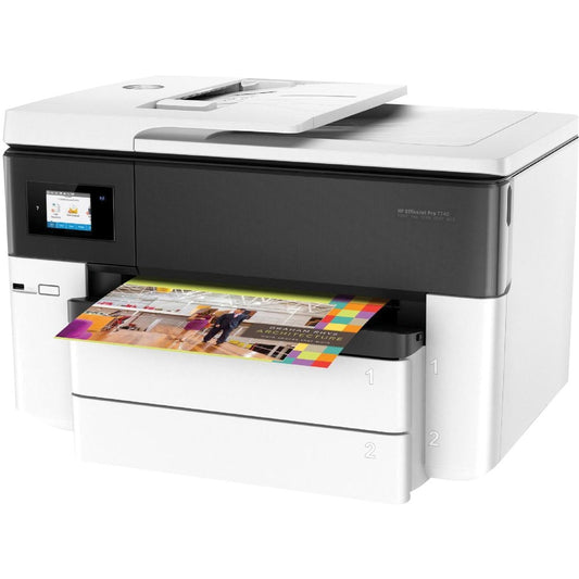 HP Officejet Pro 7740 Inkjet Multifunction Printer-Color-Copier/Fax/Scanner-34 ppm Mono/34 ppm Color Print-4800x1200 dpi Print-Automatic Duplex Print-30000 Pages-500 sheets Input-1200 dpi Optical Scan-Color Fax-Wireless LAN G5J38A#B1H