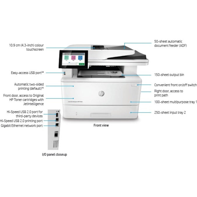 HP LaserJet M430f Laser Multifunction Printer-Monochrome-Copier/Fax/Scanner-42 ppm Mono Print-1200x1200 Print-Automatic Duplex Print-100000 Pages Monthly-350 sheets Input-Color Scanner-600 Optical Scan-Monochrome Fax-Gigabit Ethernet 3PZ55A#BGJ