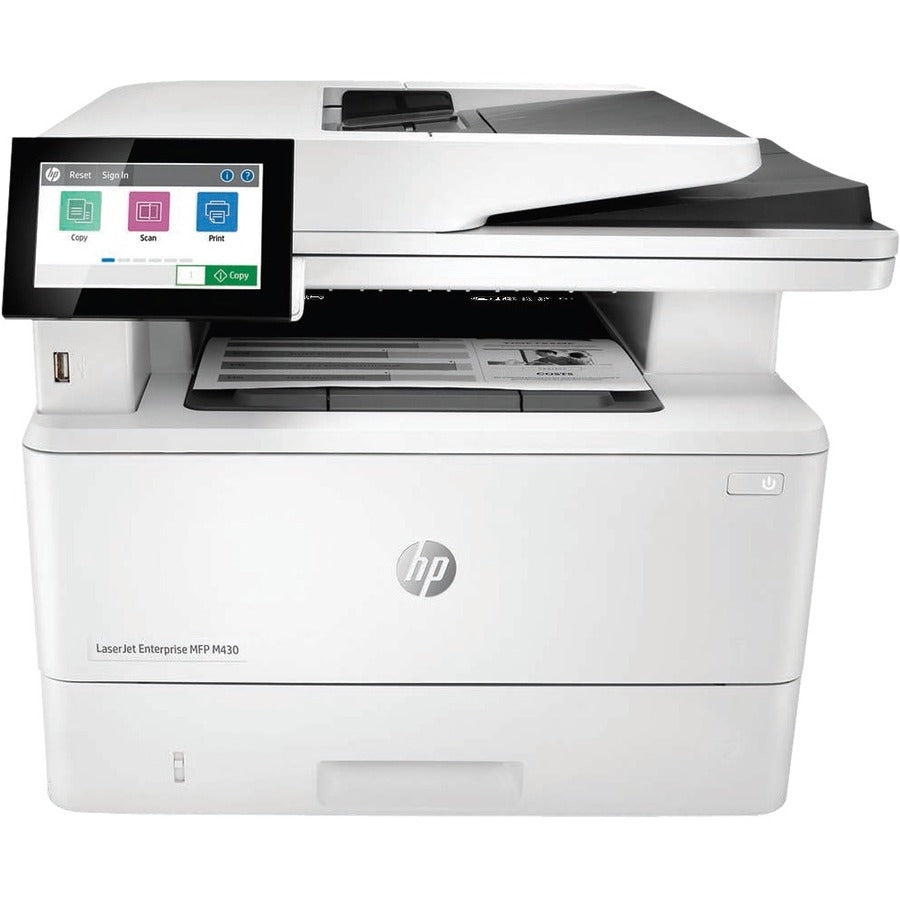 HP LaserJet M430f Laser Multifunction Printer-Monochrome-Copier/Fax/Scanner-42 ppm Mono Print-1200x1200 Print-Automatic Duplex Print-100000 Pages Monthly-350 sheets Input-Color Scanner-600 Optical Scan-Monochrome Fax-Gigabit Ethernet 3PZ55A#BGJ