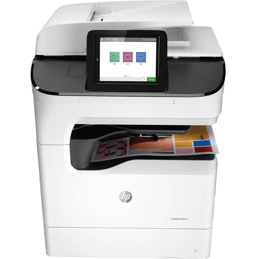 HP 774dns Page Wide Array Multifunction Printer-Color-Copier/Scanner-55 ppm Mono/55 ppm Color Print-2400x1200 Print-Automatic Duplex Print-75000 Pages Monthly-650 sheets Input-Color Scanner-600 Optical Scan-Gigabit Ethernet 4PZ44A#B1H