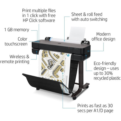 HP Designjet T630 Inkjet Large Format Printer - 24" Print Width - Color 5HB09A#B1K