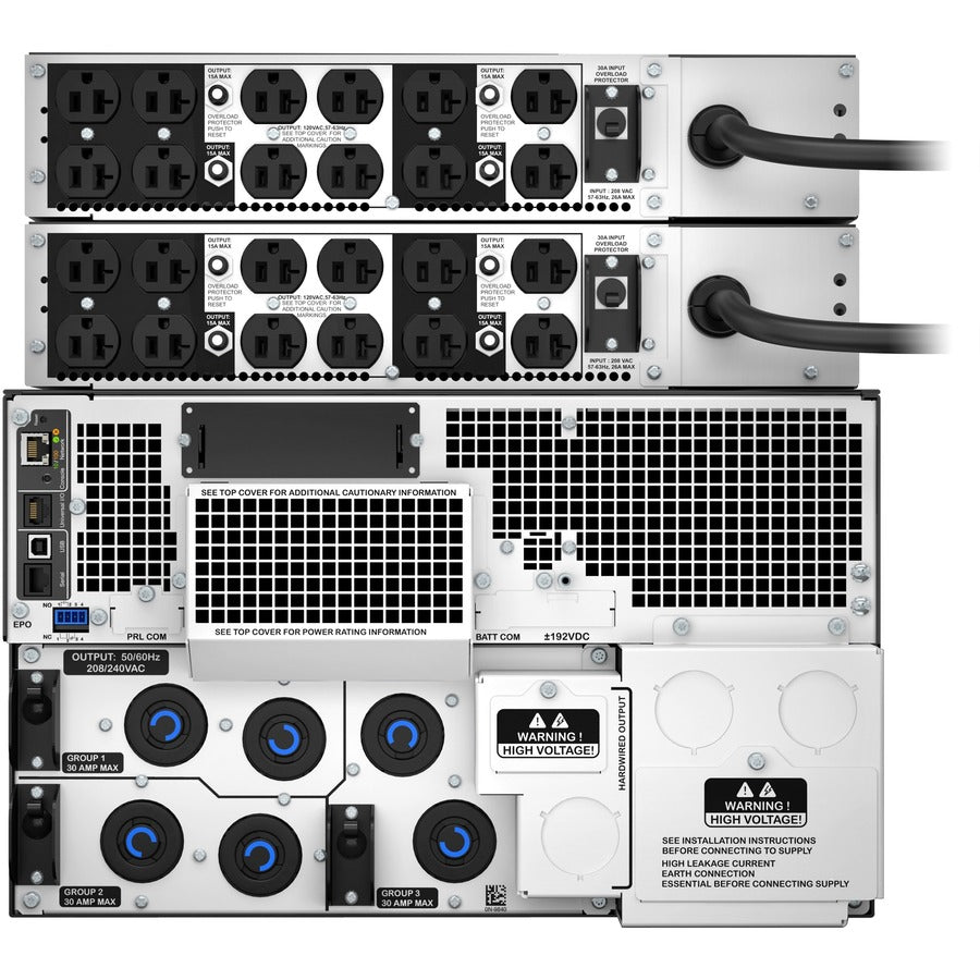 APC by Schneider Electric Smart-UPS SRT 10kVA RM with two 208V to 120V 2U 5kVA Step-Down Transformers SRT10KRMXLT-5KTF2