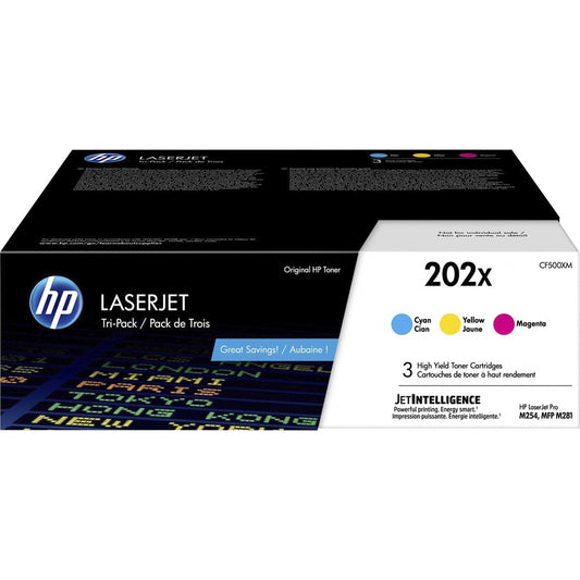 HP 202X (CF500XM) Original High Yield Laser Toner Cartridge - Multi-pack - Cyan, Magenta, Yellow - 1 Each CF500XM