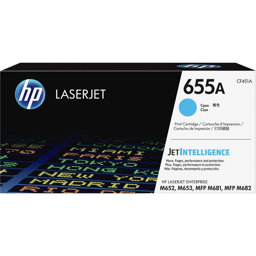 HP 655A (CF451A) Original Laser Toner Cartridge - Cyan - 1 Each CF451A