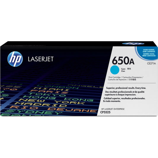 HP 650A (CE271A) Original Laser Toner Cartridge - Single Pack - Cyan - 1 Each CE271A