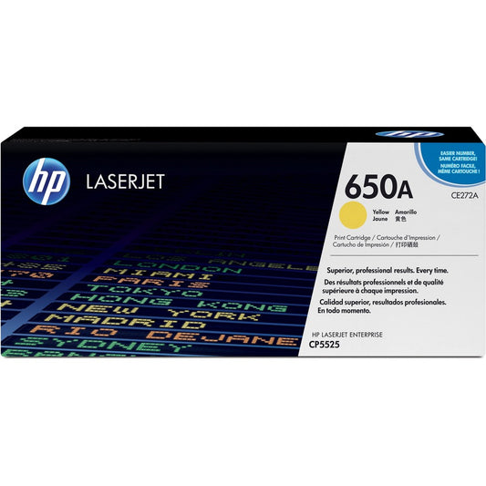 HP 650A (CE272A) Original Laser Toner Cartridge - Single Pack - Yellow - 1 Each CE272A