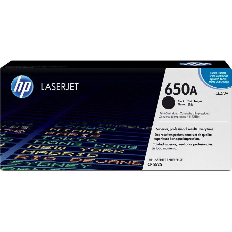 HP 650A (CE270A) Original Laser Toner Cartridge - Single Pack - Black - 1 Each CE270A