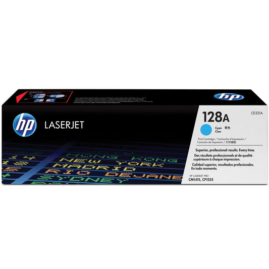 HP 128A (CE321A) Original Standard Yield Laser Toner Cartridge - Single Pack - Cyan - 1 Each CE321A