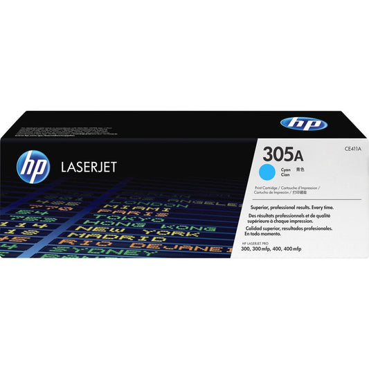 HP 305A (CE411A) Original Standard Yield Laser Toner Cartridge - Single Pack - Cyan - 1 Each CE411A