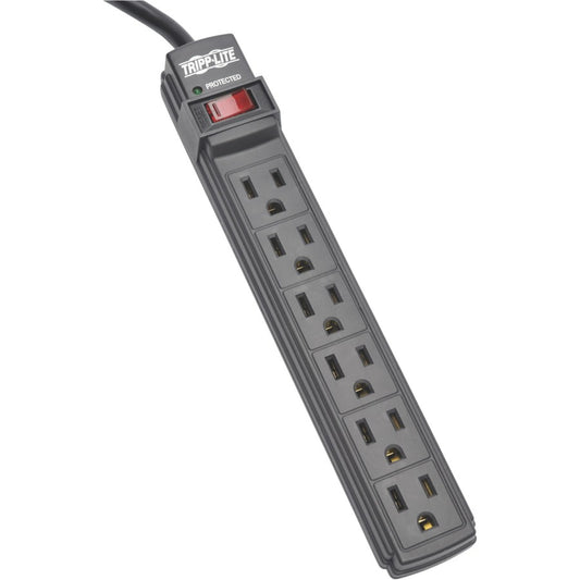 Tripp Lite Power Strip 6 Outlet NEMA 5-15R AC 6 ' Cord 5-15P Black Housing - NEMA 5-15P - 6 x NEMA 5-15R - 6 ft Cord - 15 A Current - 120 V AC Voltage - 1875 W - Wall-mountable/Desk-mountable PS66B