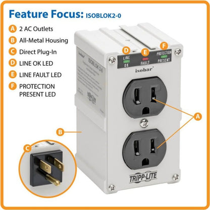 Tripp Lite Isobar ISOBLOK2-0 2-Outlets Surge Suppressor/Protector IBLOK2-0