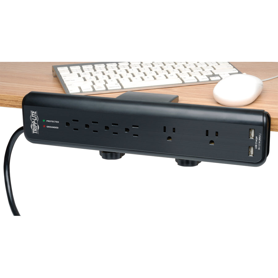 Tripp Lite Surge Protector Power Strip Desk Mount 120V USB 6 Outlet 6' Cord - 6 x NEMA 5-15R - 1875 VA - 2100 J - 120 V AC Input - 5 V DC Output TLP606DMUSB