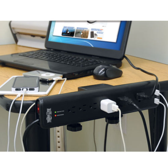 Tripp Lite Surge Protector Power Strip Desk Mount 120V USB 6 Outlet 6' Cord - 6 x NEMA 5-15R - 1875 VA - 2100 J - 120 V AC Input - 5 V DC Output TLP606DMUSB