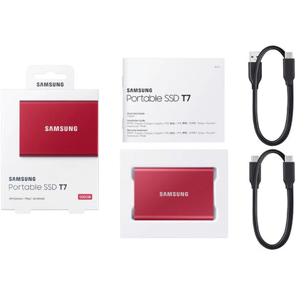 Samsung T7 MU-PC500R/AM 500 GB Portable Solid State Drive - External - PCI Express NVMe - Metallic Red MU-PC500R/AM