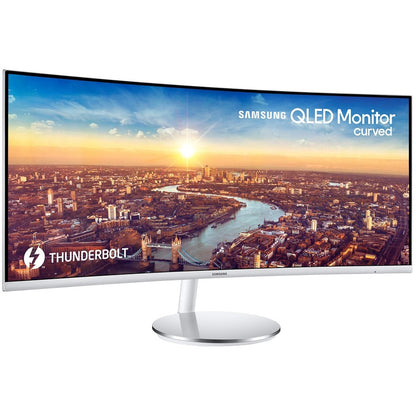 Samsung C34J791WTN 34" Double Full HD (DFHD) Curved Screen Quantum Dot LED LCD Monitor - 21:9 - Silver, White LC34J791WTNXZA