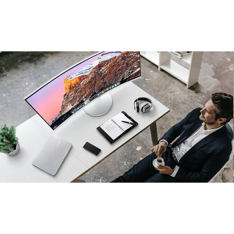 Samsung C34J791WTN 34" Double Full HD (DFHD) Curved Screen Quantum Dot LED LCD Monitor - 21:9 - Silver, White LC34J791WTNXZA