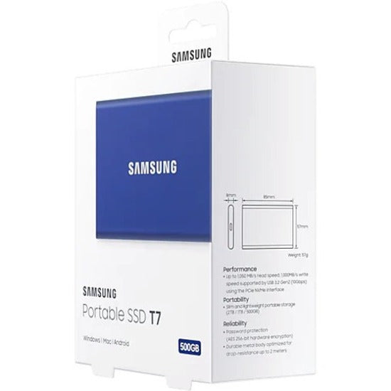 Samsung T7 MU-PC500H/AM 500 GB Portable Solid State Drive - External - PCI Express NVMe - Indigo Blue MU-PC500H/AM