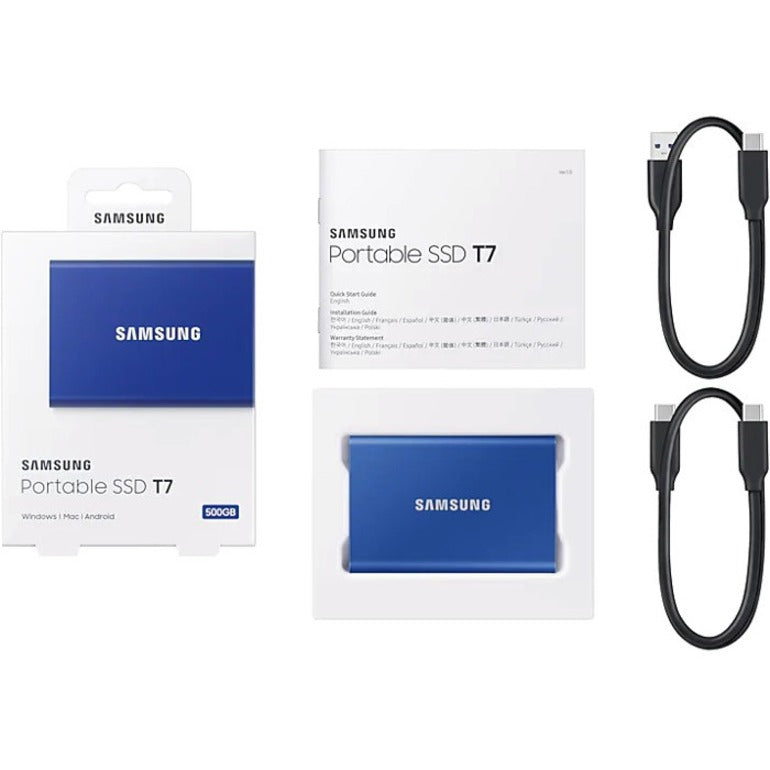 Samsung T7 MU-PC500H/AM 500 GB Portable Solid State Drive - External - PCI Express NVMe - Indigo Blue MU-PC500H/AM