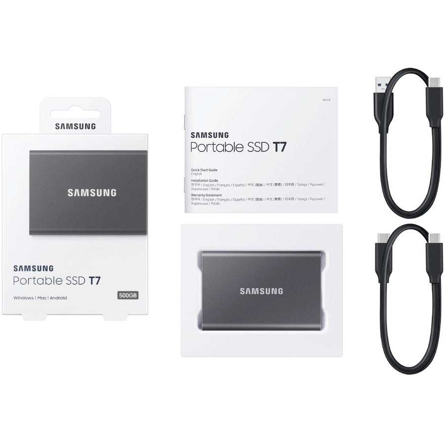 Samsung T7 MU-PC1T0T/AM 1 TB Portable Solid State Drive - External - PCI Express NVMe - Titan Gray MU-PC1T0T/AM