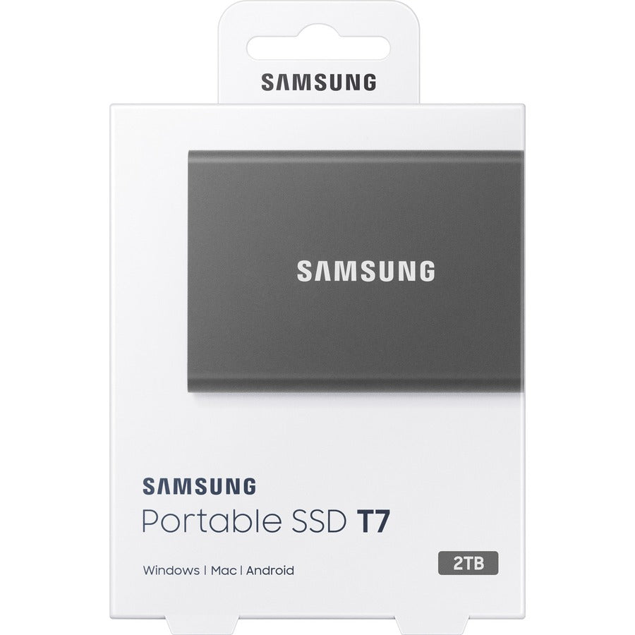 Samsung T7 MU-PC2T0T/AM 2 TB Portable Solid State Drive - External - PCI Express NVMe - Titan Gray MU-PC2T0T/AM