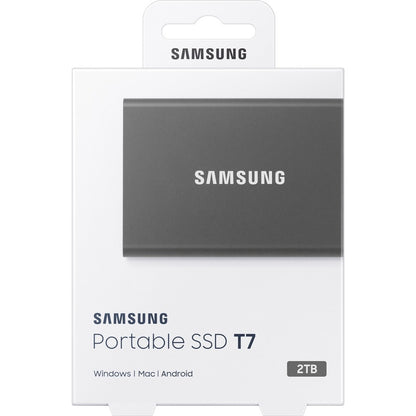 Samsung T7 MU-PC2T0T/AM 2 TB Portable Solid State Drive - External - PCI Express NVMe - Titan Gray MU-PC2T0T/AM