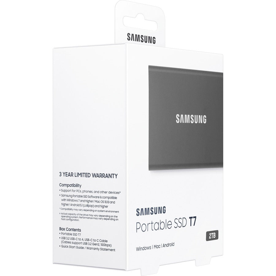 Samsung T7 MU-PC2T0T/AM 2 TB Portable Solid State Drive - External - PCI Express NVMe - Titan Gray MU-PC2T0T/AM