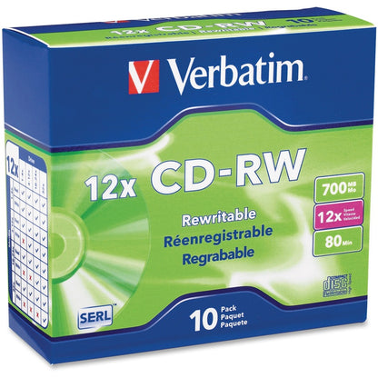 Verbatim 95156 CD Rewritable Media - CD-RW - 12x - 700 MB - 10 Pack Slim Case 95156