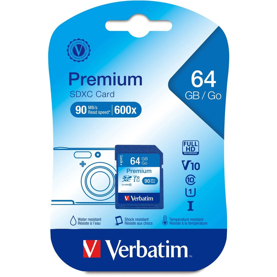 Verbatim 64GB Premium SDXC Memory Card, UHS-I V10 U1 Class 10 44024