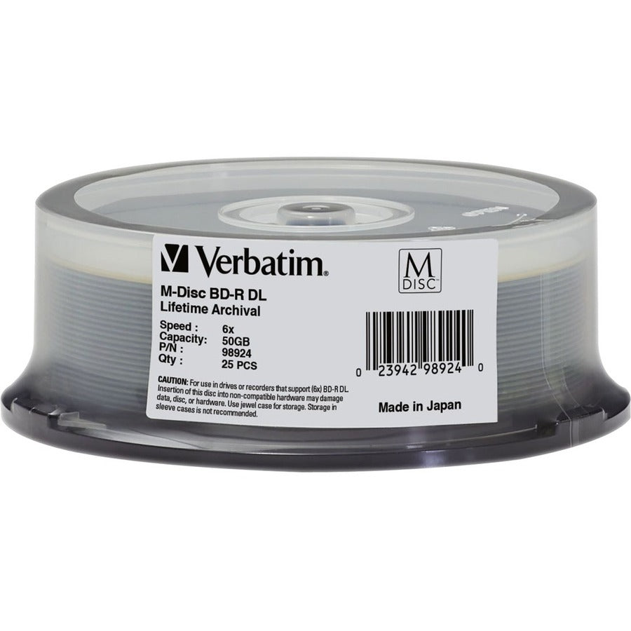 Verbatim Blu-ray Recordable Media - BD-R DL - 8x - 50 GB - 25 Pack Spindle 98924