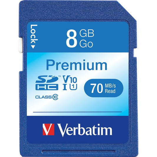 Verbatim 8GB Premium SDHC Memory Card, UHS-I V10 U1 Class 10 96318