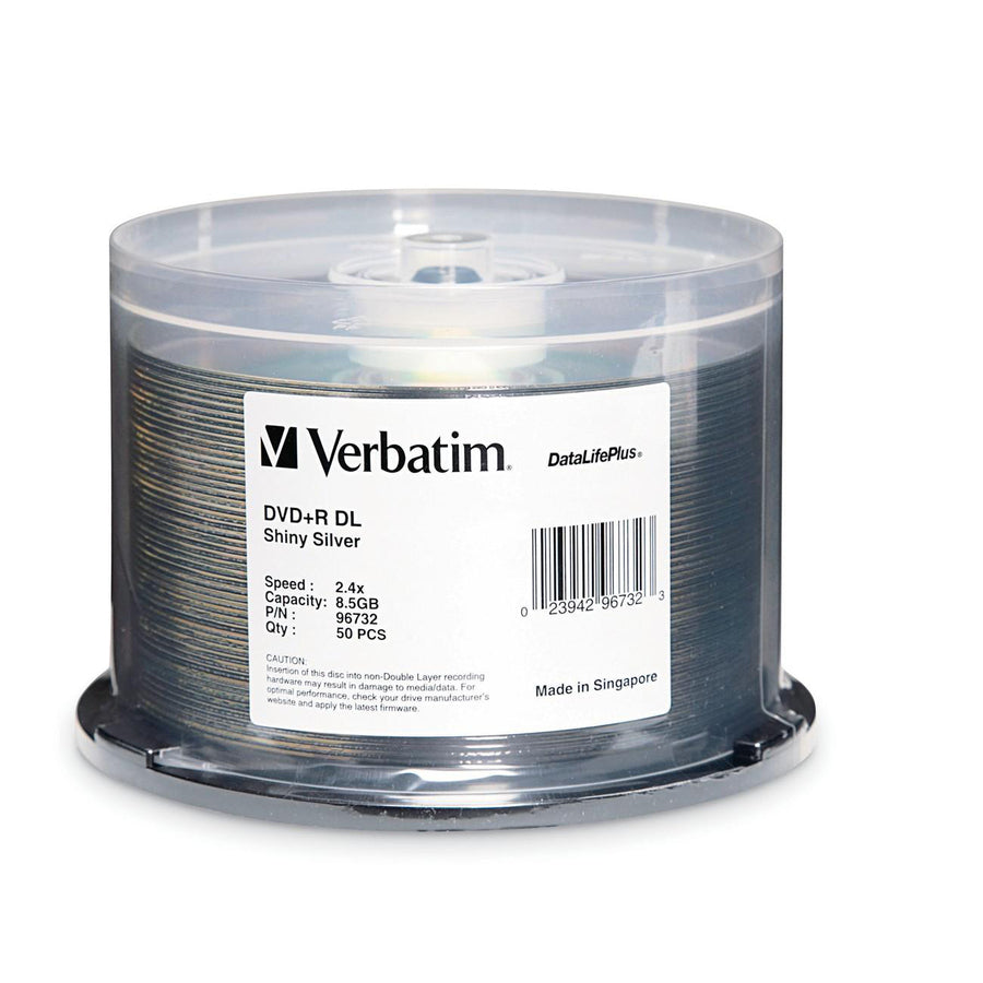 Verbatim DVD+R DL 8.5GB 8X DataLifePlus Shiny Silver Silk Screen Printable - 50pk Spindle 96732