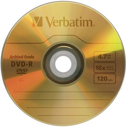 Verbatim DVD-R 4.7GB 16X UltraLife Gold Archival Grade with Branded Surface and Hard Coat - 5pk Jewel Case 96320