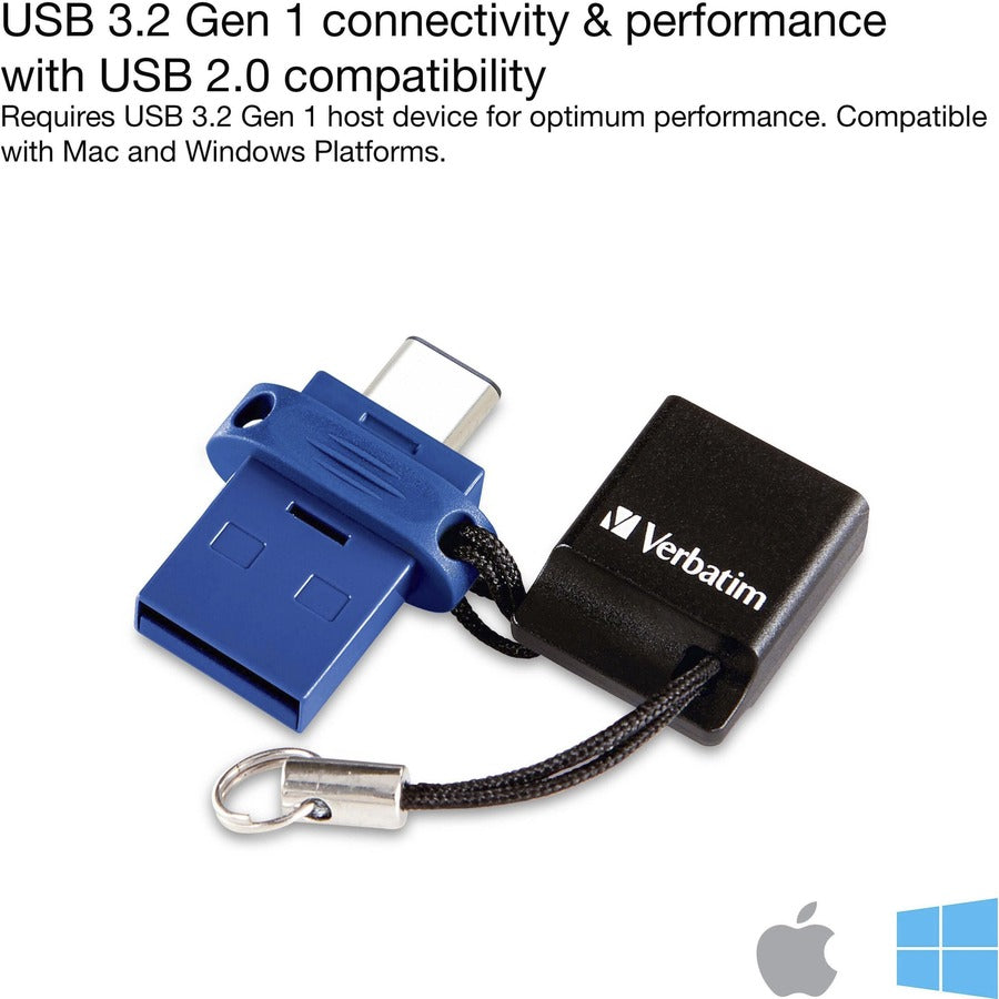 Verbatim 32GB Store 'n' Go Dual USB 3.0 Flash Drive for USB-C Devices - Blue 99154