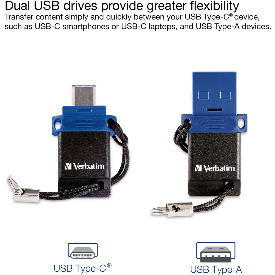 Verbatim 32GB Store 'n' Go Dual USB 3.0 Flash Drive for USB-C Devices - Blue 99154