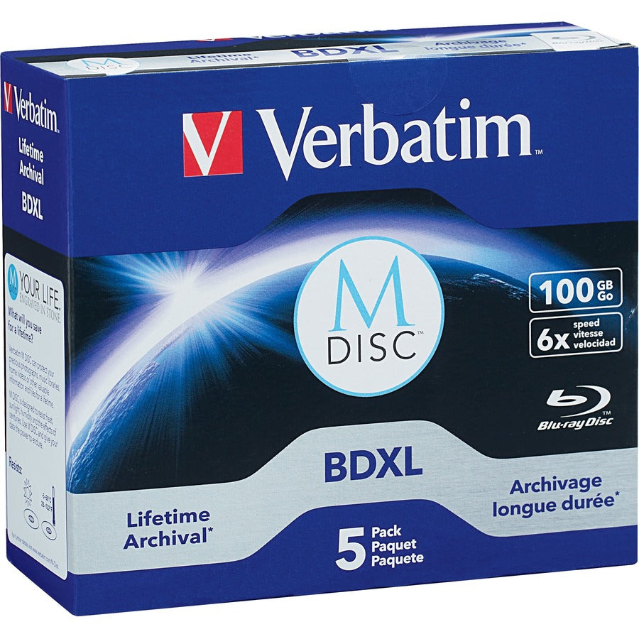 Verbatim Blu-ray Recordable Media - BDXL - 6x - 100 GB - 5 Pack Jewel Case 98913