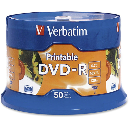 Verbatim DVR-R 4.7GB 16X White Inkjet Printable with Branded Hub - 50pk Spindle 95137